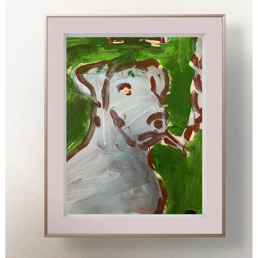 Oman Original Art 9x12 Neo Expressionist Paper Blue Dog Smoking Painting Fine